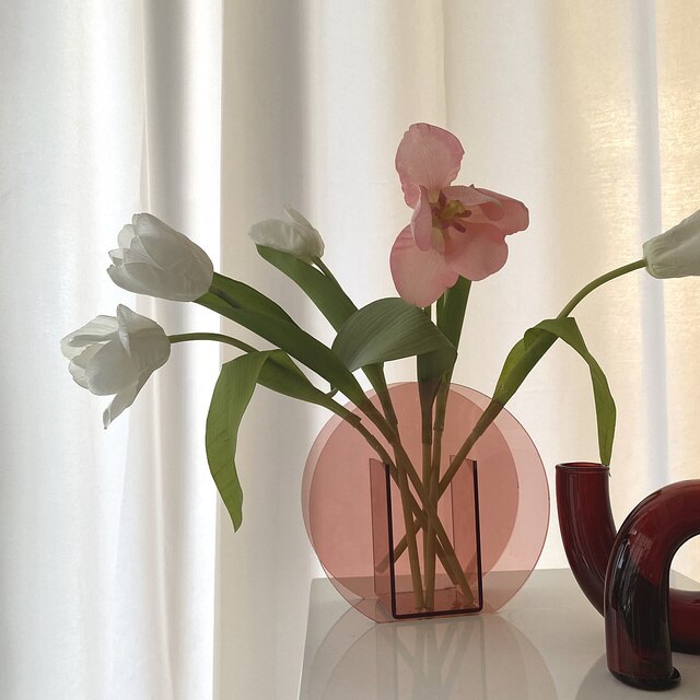 Nowoczesny okrągły wazon kwiatowy w kolorze różowego złota, dekoracje do salonu, styl nordycki, przezroczysty, wykonany z plastiku DL60HP - Wianko - 15