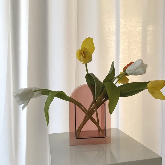 Nowoczesny okrągły wazon kwiatowy w kolorze różowego złota, dekoracje do salonu, styl nordycki, przezroczysty, wykonany z plastiku DL60HP - Wianko - 4