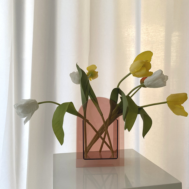 Nowoczesny okrągły wazon kwiatowy w kolorze różowego złota, dekoracje do salonu, styl nordycki, przezroczysty, wykonany z plastiku DL60HP - Wianko - 6