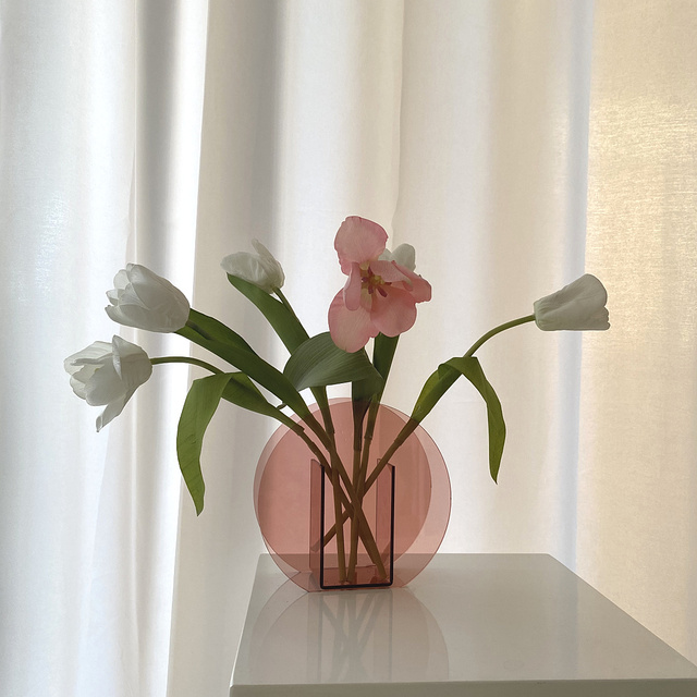 Nowoczesny okrągły wazon kwiatowy w kolorze różowego złota, dekoracje do salonu, styl nordycki, przezroczysty, wykonany z plastiku DL60HP - Wianko - 7