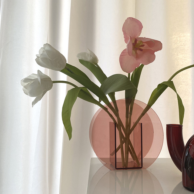 Nowoczesny okrągły wazon kwiatowy w kolorze różowego złota, dekoracje do salonu, styl nordycki, przezroczysty, wykonany z plastiku DL60HP - Wianko - 10