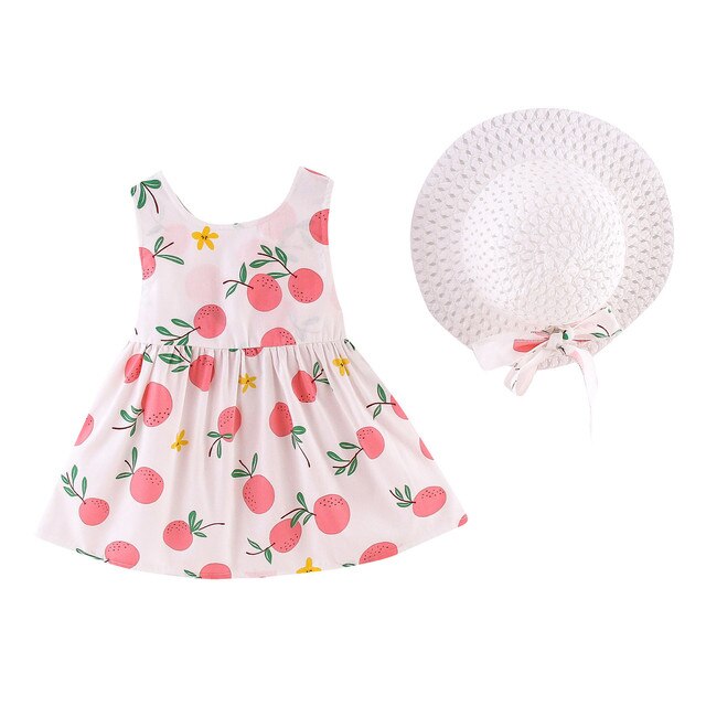 2021 Letnia sukienka dla dzieci dziewcząt bez rękawów z pomarańczowym nadrukiem księżniczki i kapeluszem - Wianko - 6