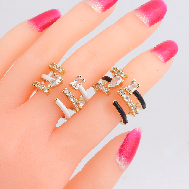 Obrączka ślubna z emalią, kolorowe pierścionki z cyrkonem, biżuteria metalowa dla kobiet - regulowany rozmiar - Wianko - 8