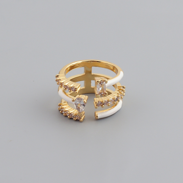 Obrączka ślubna z emalią, kolorowe pierścionki z cyrkonem, biżuteria metalowa dla kobiet - regulowany rozmiar - Wianko - 5