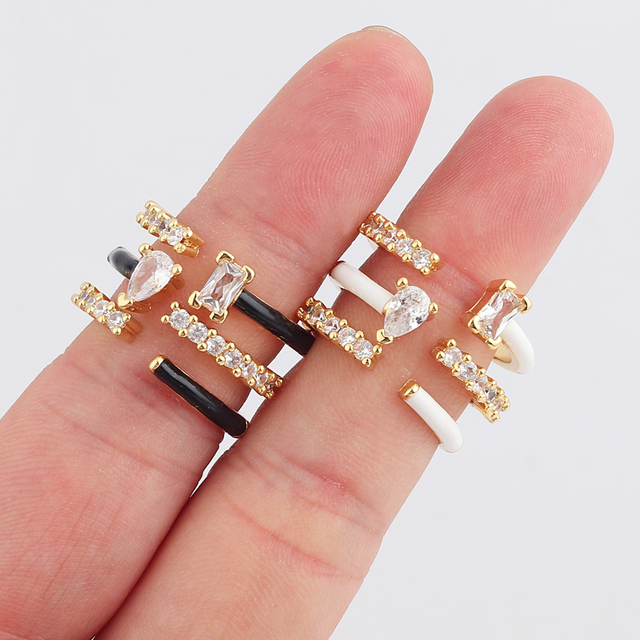 Obrączka ślubna z emalią, kolorowe pierścionki z cyrkonem, biżuteria metalowa dla kobiet - regulowany rozmiar - Wianko - 2