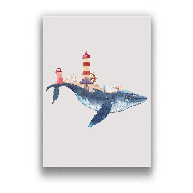 Obraz na płótnie morskie stworzenia - kreskówka Nordic: delfin, wieloryb, rekin - Wianko - 6