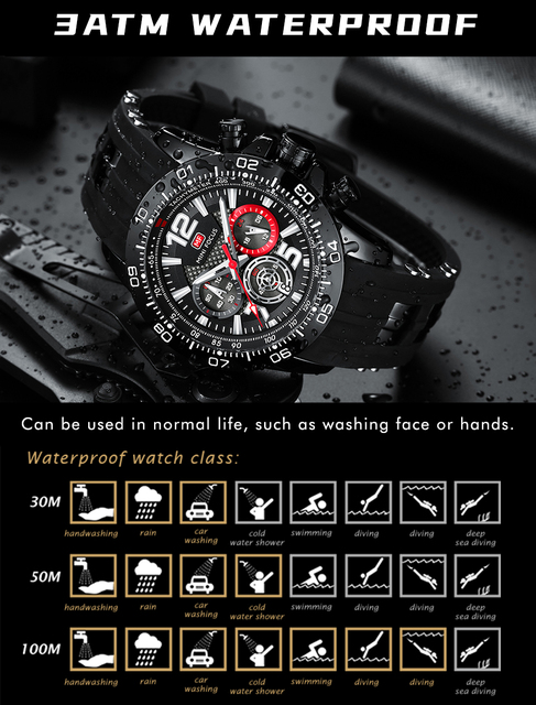 Męski zegarek kwarcowy MINI FOCUS, wodoodporny, chronograf, pasek silikonowy - Wianko - 8