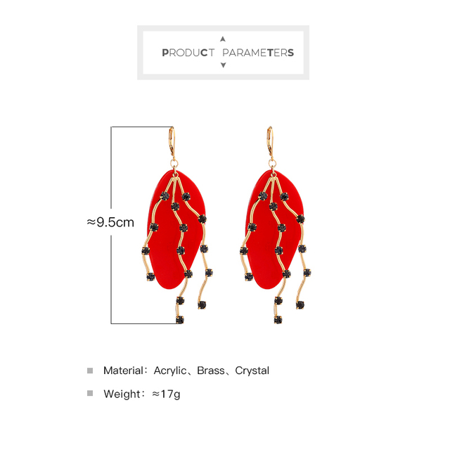 Kolczyki wiszące z czerwonym kryształem i octanem akrylowym, w kształcie wklęsłego liścia - Wianko - 52