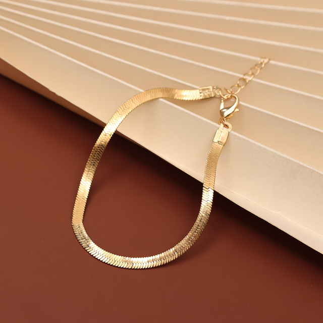 Klasyczna płaska bransoletka wężowa z łańcucha ze stali nierdzewnej - złoty kolor, modna biżuteria dla kobiet na prezent - Wianko - 5