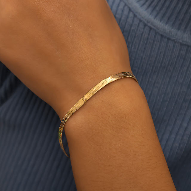 Klasyczna płaska bransoletka wężowa z łańcucha ze stali nierdzewnej - złoty kolor, modna biżuteria dla kobiet na prezent - Wianko - 1