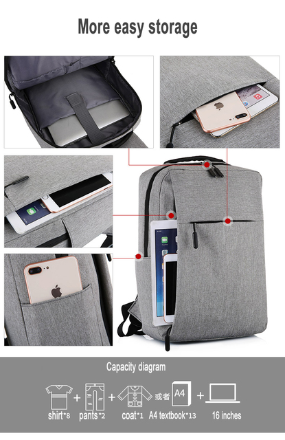 Plecak na laptopa 15,6 cala z portem ładowania USB - podróżny plecak sportowy Mochila Business Pack - Wianko - 9