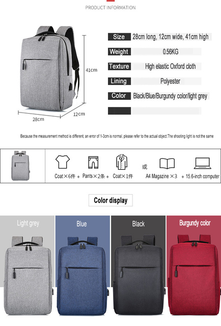 Plecak na laptopa 15,6 cala z portem ładowania USB - podróżny plecak sportowy Mochila Business Pack - Wianko - 2