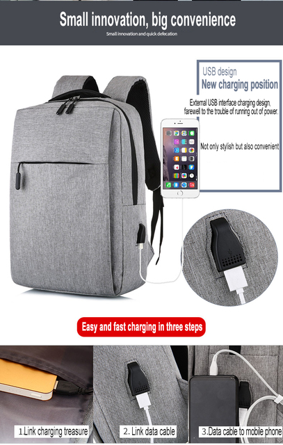 Plecak na laptopa 15,6 cala z portem ładowania USB - podróżny plecak sportowy Mochila Business Pack - Wianko - 4