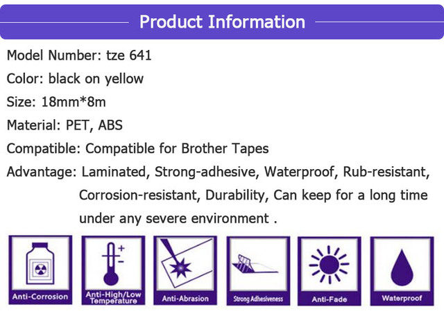 Etykieta TZe-641 czarno-żółta do drukarki etykiet, kompatybilna z Brother P-TOUCH, 18mm, 5 paczek - Wianko - 2