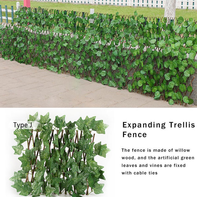 Ozdobne ogrodzenie z sztucznymi zielonymi listkami - dekoracyjna kratka ogrodowa do symulacji krajobrazu - Wianko - 3