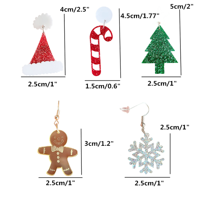 Kolczyki wiszące KUGUYS 2021 Christmas Drop dla kobiet - Gingerbread Man, czapka śniegowa, drewniana akrylowa ozdoba - Wianko - 2