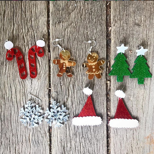 Kolczyki wiszące KUGUYS 2021 Christmas Drop dla kobiet - Gingerbread Man, czapka śniegowa, drewniana akrylowa ozdoba - Wianko - 10