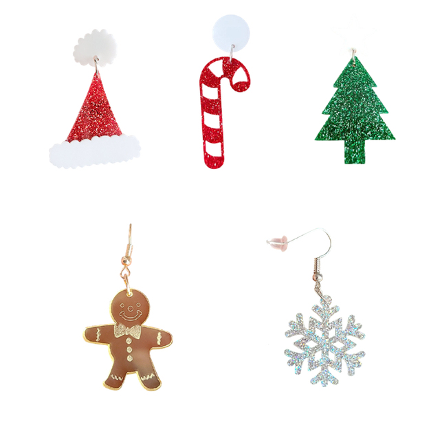 Kolczyki wiszące KUGUYS 2021 Christmas Drop dla kobiet - Gingerbread Man, czapka śniegowa, drewniana akrylowa ozdoba - Wianko - 4