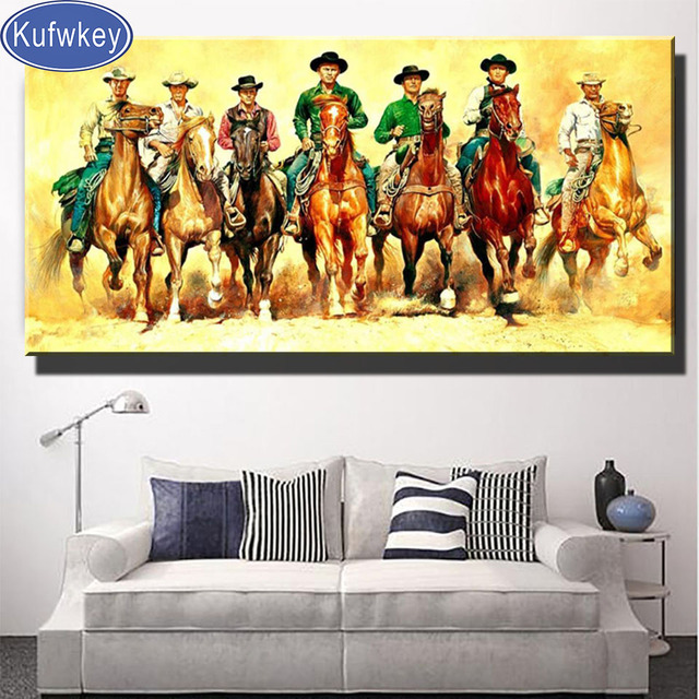 Kowboje na diamentowych koniach - pełny kwadratowy/szkicowy obraz diamentowy, mozaika ze straszków, haft, sztuka ściany - Wianko - 3