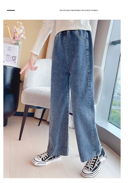 Winter jeans for girls, with polar fleece, loose wide leg, trendy and suitable for all school matches, warm denim pants - Wianko - 17