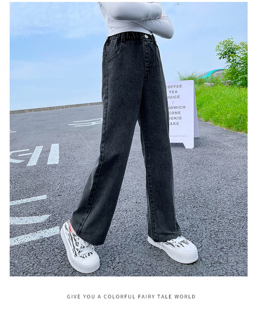 Winter jeans for girls, with polar fleece, loose wide leg, trendy and suitable for all school matches, warm denim pants - Wianko - 8
