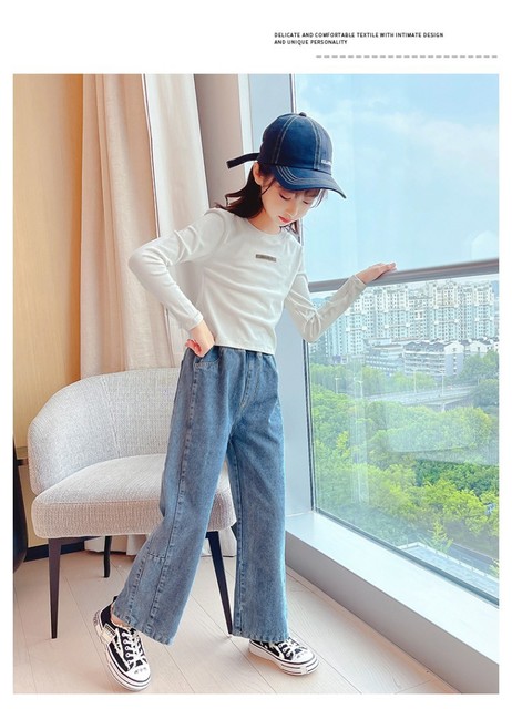 Winter jeans for girls, with polar fleece, loose wide leg, trendy and suitable for all school matches, warm denim pants - Wianko - 15