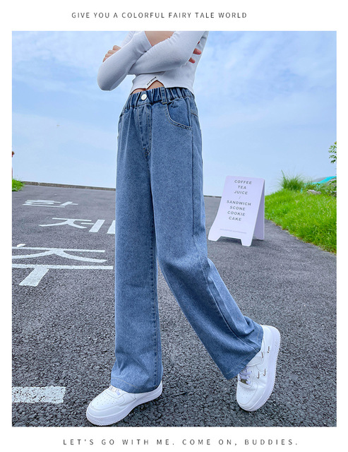 Winter jeans for girls, with polar fleece, loose wide leg, trendy and suitable for all school matches, warm denim pants - Wianko - 12