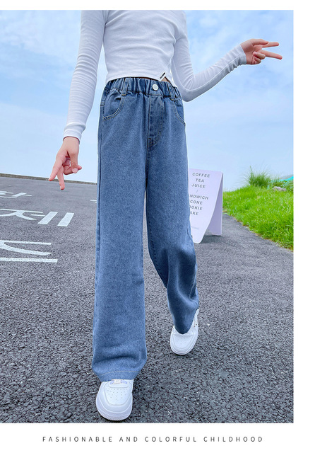 Winter jeans for girls, with polar fleece, loose wide leg, trendy and suitable for all school matches, warm denim pants - Wianko - 10
