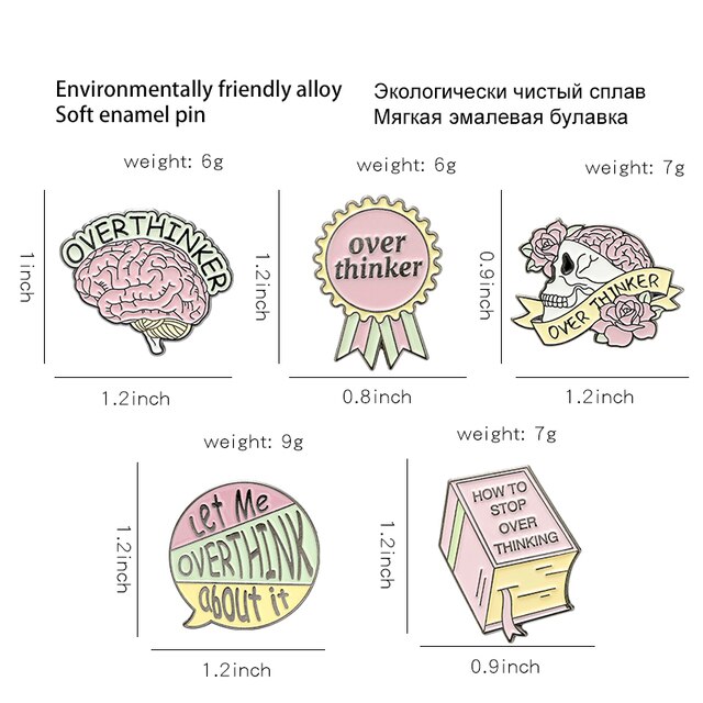 Broszka emaliowana Overthinker z motywem czaszki - unikalna biżuteria dla przemyślanych umysłów - Wianko - 3