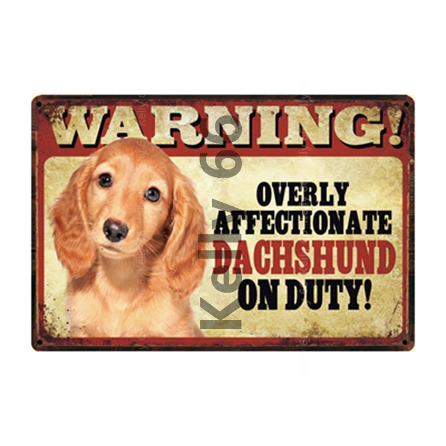 Psy domowe - metalowy znak ostrzegawczy Kelly66 na ścianę z motywem jamnika - rozmiar 20*30 cm - Wianko - 14