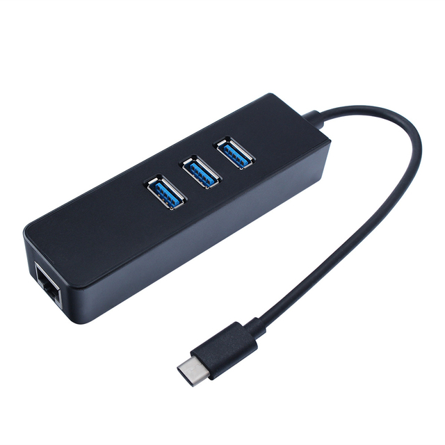 HUB USB 3.0 z 3 portami, adapter Gigabit Ethernet USB 3.1 typu C do RJ45 1000 mb/s - Wianko - 1