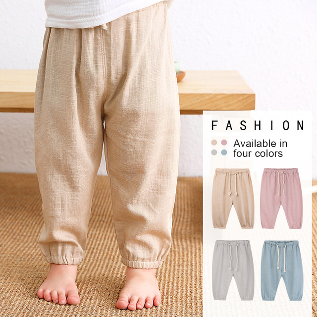 Dziecięce lniane spodnie wiosenno-letnie chłopięce i dziewczęce haremowe, materiał: bawełna+lniany (WT620) - Wianko - 3