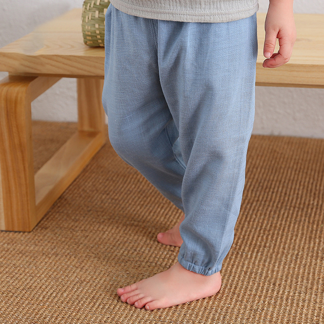 Dziecięce lniane spodnie wiosenno-letnie chłopięce i dziewczęce haremowe, materiał: bawełna+lniany (WT620) - Wianko - 4