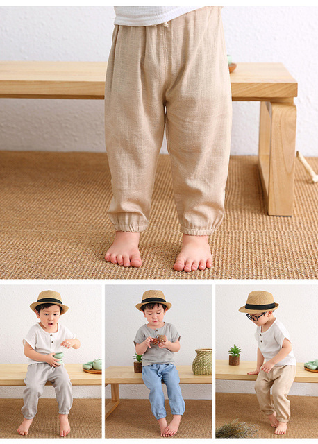 Dziecięce lniane spodnie wiosenno-letnie chłopięce i dziewczęce haremowe, materiał: bawełna+lniany (WT620) - Wianko - 7