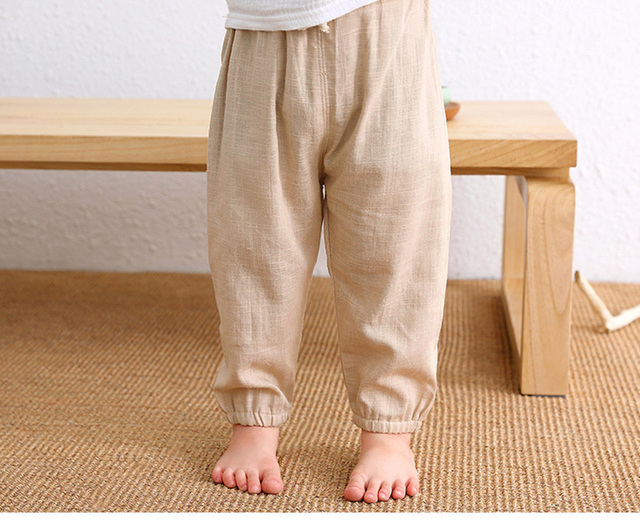 Dziecięce lniane spodnie wiosenno-letnie chłopięce i dziewczęce haremowe, materiał: bawełna+lniany (WT620) - Wianko - 5