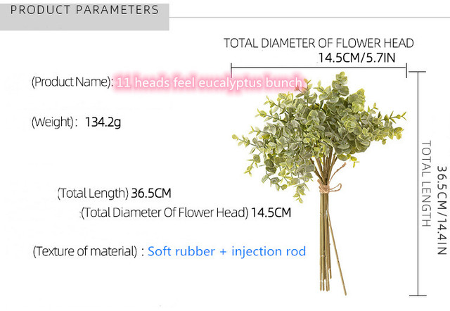 Sztuczna roślina eukaliptusa - bukiet 11 sztuk, symulacja liści, do dekoracji domu i ogrodu - Wianko - 8