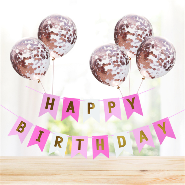 5 sztuk różowe złote nadmuchiwane balony z konfetti, 12 cali - zestaw dekoracji urodzinowych i weselnych - Wianko - 2