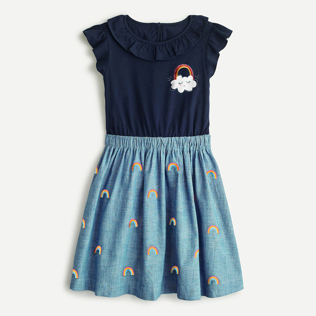 Dziecięca sukienka bez rękawów Little Maven 2021 w kolorze dżinsowym z nadrukiem tęczy i chmur (rozmiar 2-7 lat) - Wianko - 11