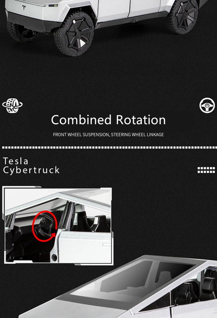 Nowy Model Samochodu Tesla Cybertruck Pickup 1/24 - Aluminiowy Diecast Metalowy - Zabawka Pojazd Terenowy dla Dzieci w Stylu Kolekcjonerskim - Wianko - 5
