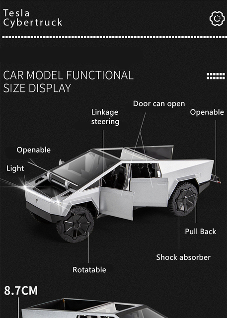 Nowy Model Samochodu Tesla Cybertruck Pickup 1/24 - Aluminiowy Diecast Metalowy - Zabawka Pojazd Terenowy dla Dzieci w Stylu Kolekcjonerskim - Wianko - 3