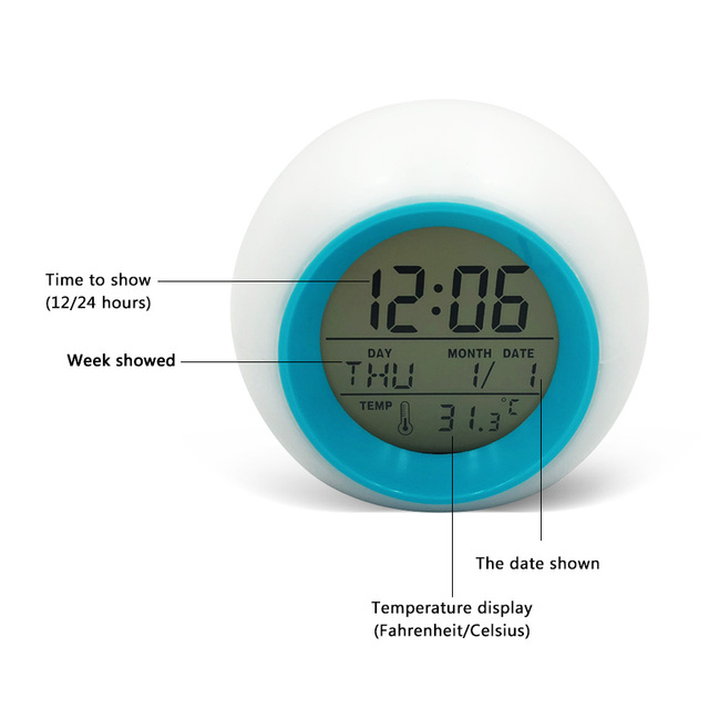 Budzik LED z podświetleniem, kalendarzem i termometrem dla dzieci - Wianko - 4