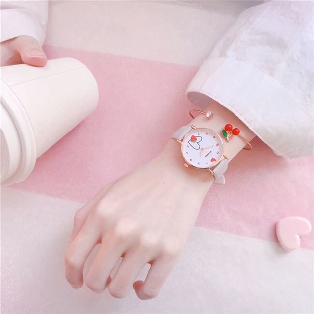 Dziecięcy zegarek skórzany z dziewczynką truskawką i motywem wiśni - idealny prezent dla małych ulzzangów - Wianko - 10