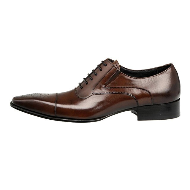 Męskie eleganckie buty skórzane z klamrami, sznurowane, brązowe, formalne buty broszka Pointed Toe - Wianko - 3
