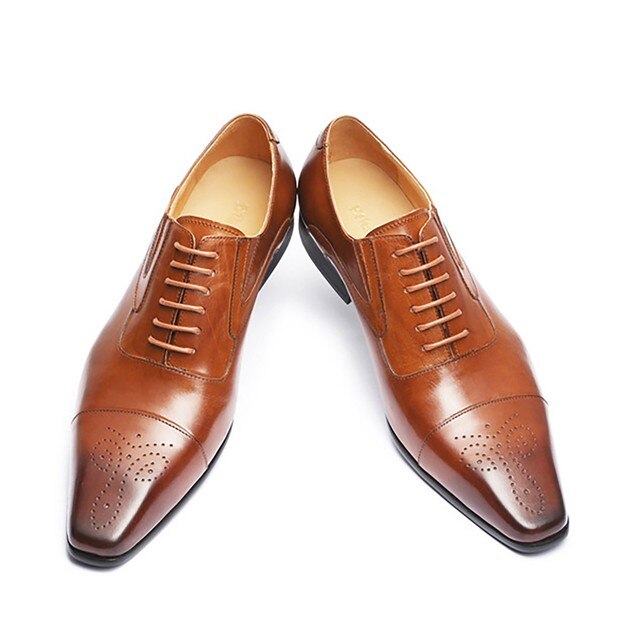 Męskie eleganckie buty skórzane z klamrami, sznurowane, brązowe, formalne buty broszka Pointed Toe - Wianko - 18