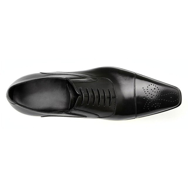 Męskie eleganckie buty skórzane z klamrami, sznurowane, brązowe, formalne buty broszka Pointed Toe - Wianko - 6