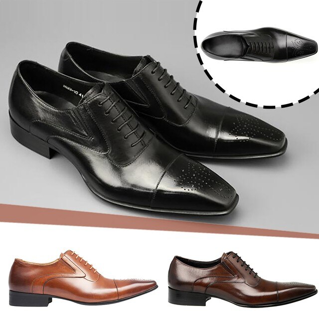 Męskie eleganckie buty skórzane z klamrami, sznurowane, brązowe, formalne buty broszka Pointed Toe - Wianko - 1