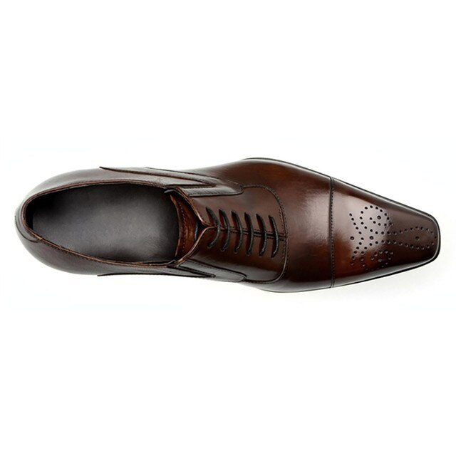 Męskie eleganckie buty skórzane z klamrami, sznurowane, brązowe, formalne buty broszka Pointed Toe - Wianko - 12