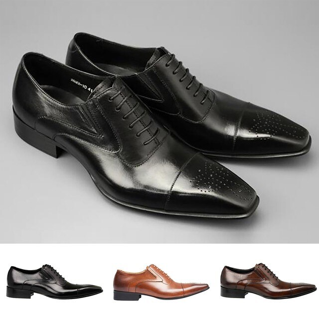 Męskie eleganckie buty skórzane z klamrami, sznurowane, brązowe, formalne buty broszka Pointed Toe - Wianko - 5