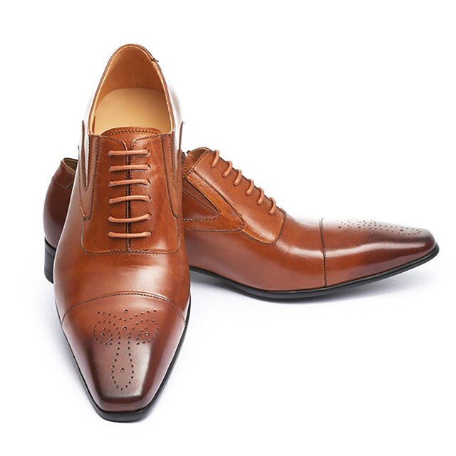 Męskie eleganckie buty skórzane z klamrami, sznurowane, brązowe, formalne buty broszka Pointed Toe - Wianko - 19