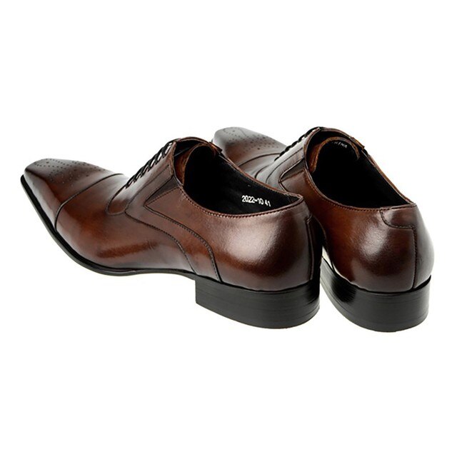 Męskie eleganckie buty skórzane z klamrami, sznurowane, brązowe, formalne buty broszka Pointed Toe - Wianko - 11